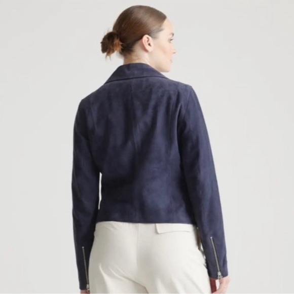 Quince navy suede leather motorcycle jacket sz Lg. Excellent condition, like new - Picture 3 of 9